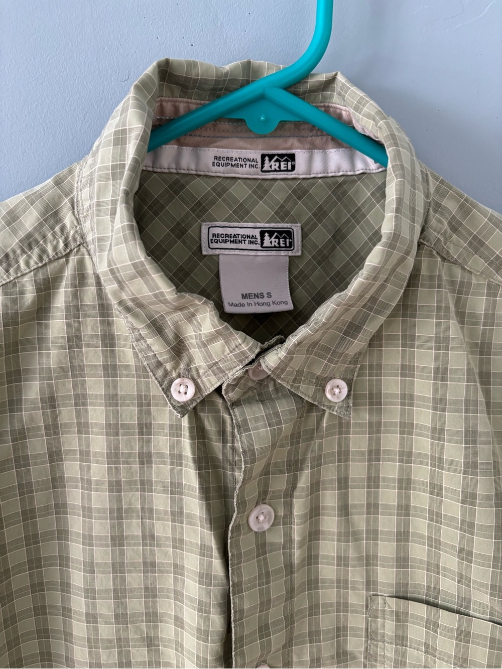 REI Short-Sleeve Button-Down Plaid Shirt in Light Olive - Picture 2 of 5